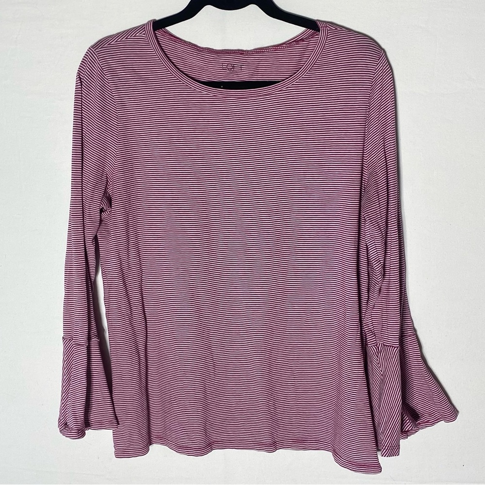 5/$25 Loft Outlet Red White Striped Striped Long Bell Sleeve Top L